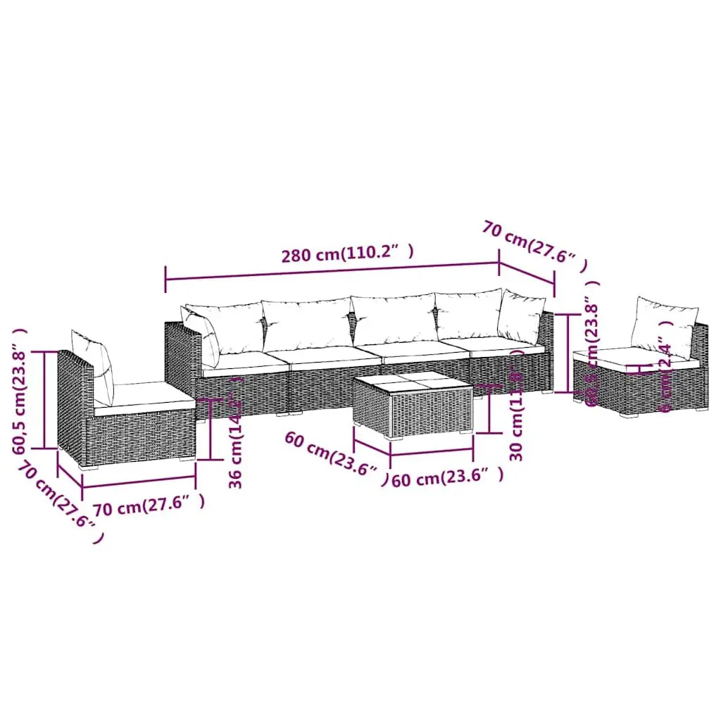 Modular Garden Lounge Set 7 Piece Outdoor Patio Furniture Brown PE Rattan Sofa