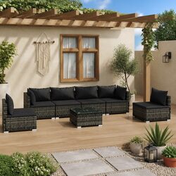 Garden Lounge Set 7 Piece Outdoor Furniture Grey Poly Rattan Patio Sectional