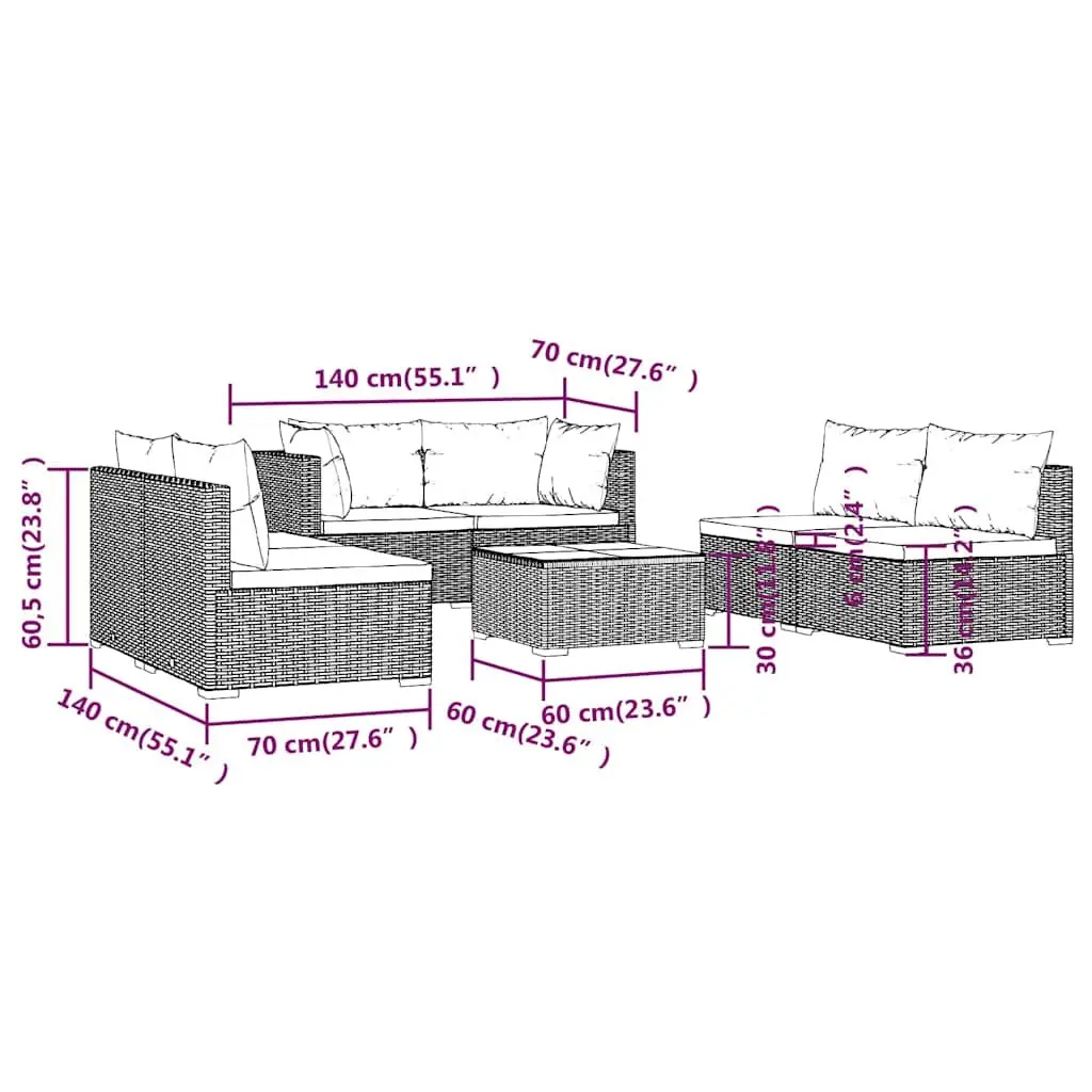 7 Piece Garden Lounge Set Modular Outdoor Patio Furniture Water-Resistant PE Rattan Sofa
