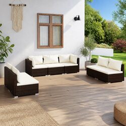 Garden Lounge Set 7 Piece Outdoor Patio Furniture with Cushions Brown Rattan