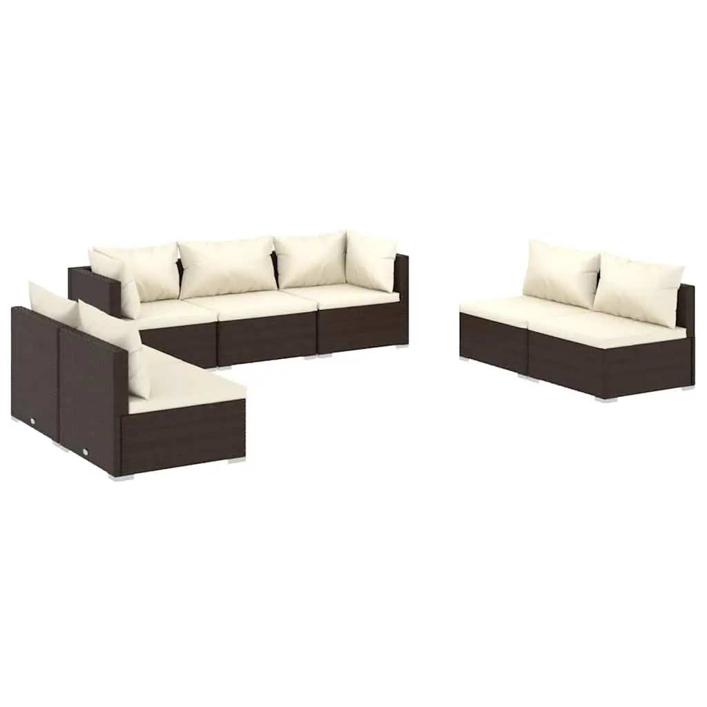 Garden Lounge Set Brown Rattan 7 Piece Outdoor Patio Furniture with Cushions