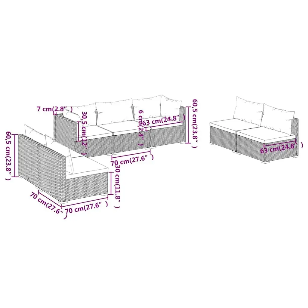 Garden Lounge Set Brown Rattan 7 Piece Outdoor Patio Furniture with Cushions