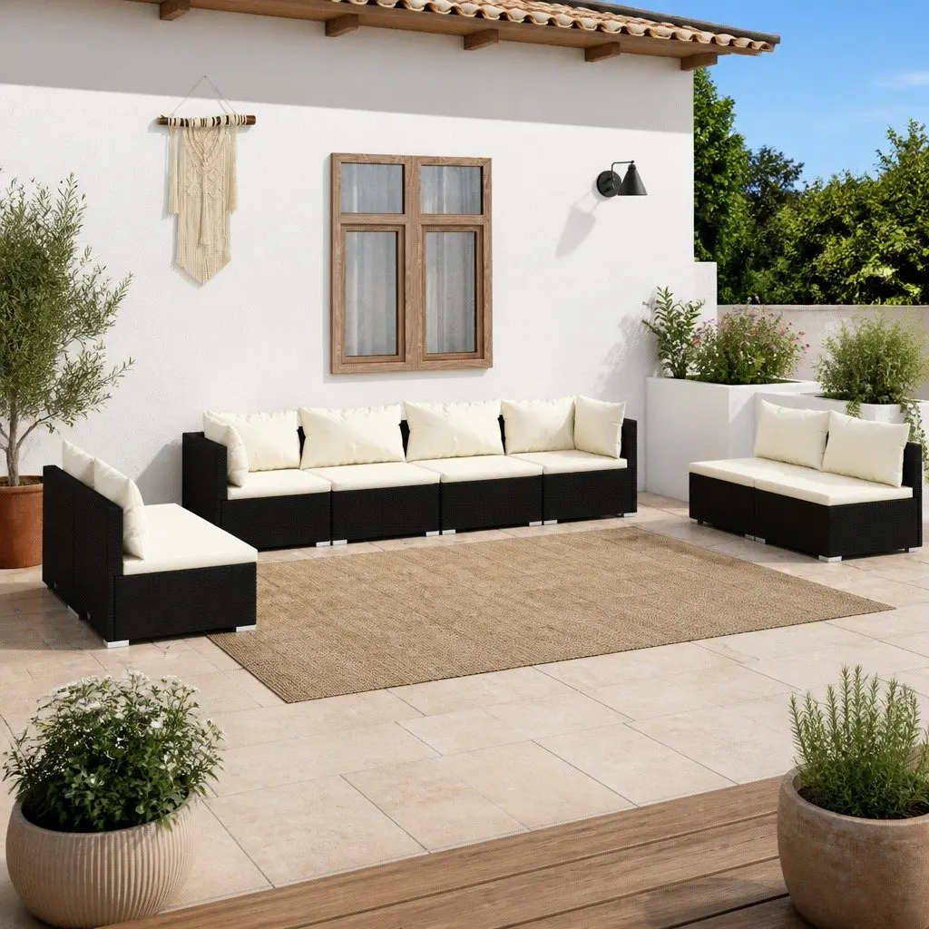 Garden Lounge Set Modular 8 Piece Outdoor Patio Furniture PE Rattan Black