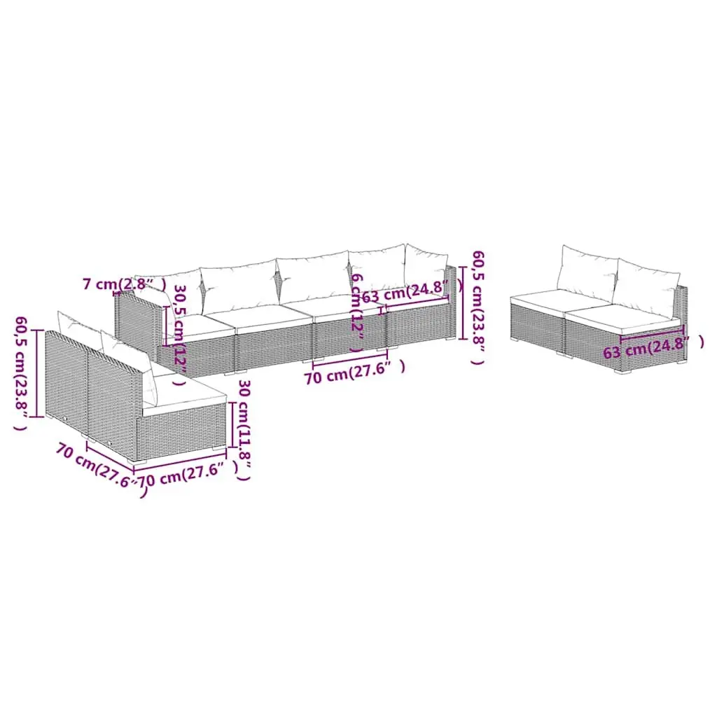 Garden Lounge Set Modular 8 Piece Outdoor Patio Furniture PE Rattan Black
