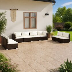 Garden Lounge Set 8 Piece Outdoor Patio Furniture PE Rattan Brown Modular Sofa