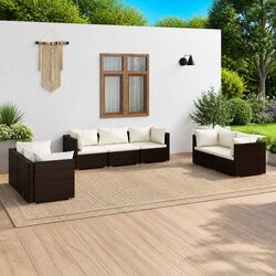 Garden Lounge Set 7 Piece Poly Rattan Patio Furniture Brown Modular Outdoor Sofa