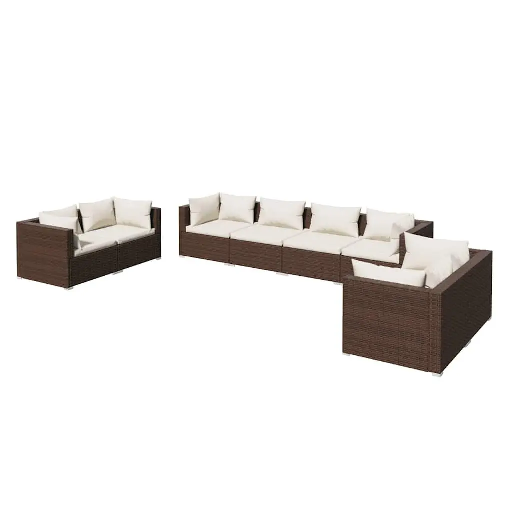 Garden Lounge Set 8 Piece Outdoor Patio Furniture with Cushions Brown Rattan