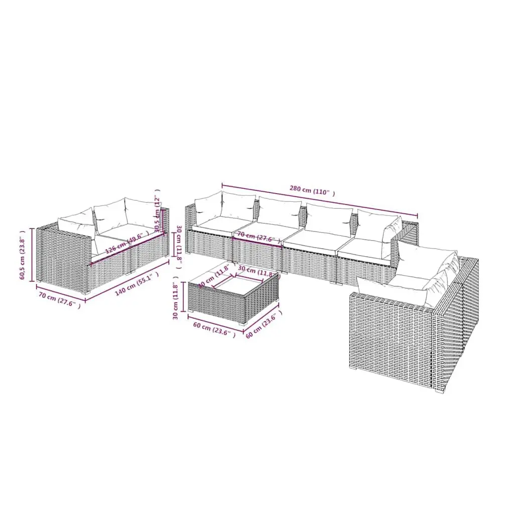 Garden Lounge Set 9 Piece Outdoor Furniture Patio Sofa with Cushions Black