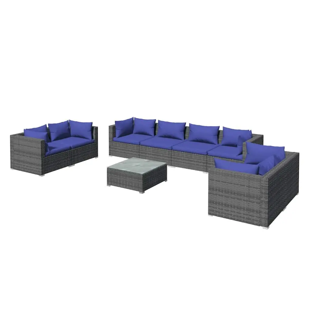 Garden Lounge Set 9 Piece Outdoor Furniture with Cushions Poly Rattan Grey Patio