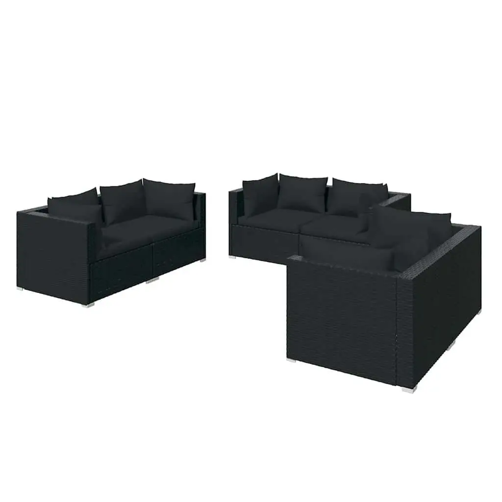 6 Piece Garden Lounge Set Outdoor Patio Furniture Poly Rattan Black with