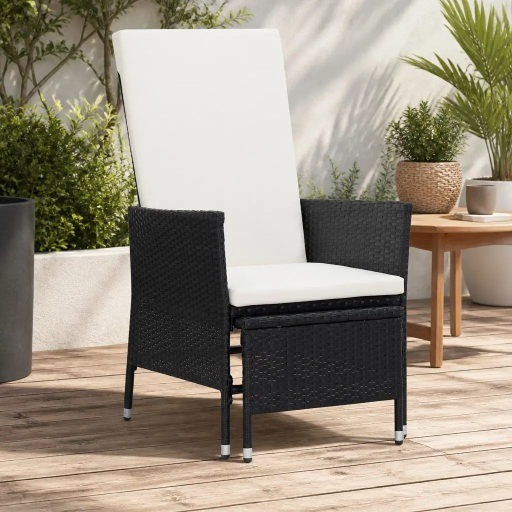 Reclining Garden Chair with Footrest Black PE Rattan Construction