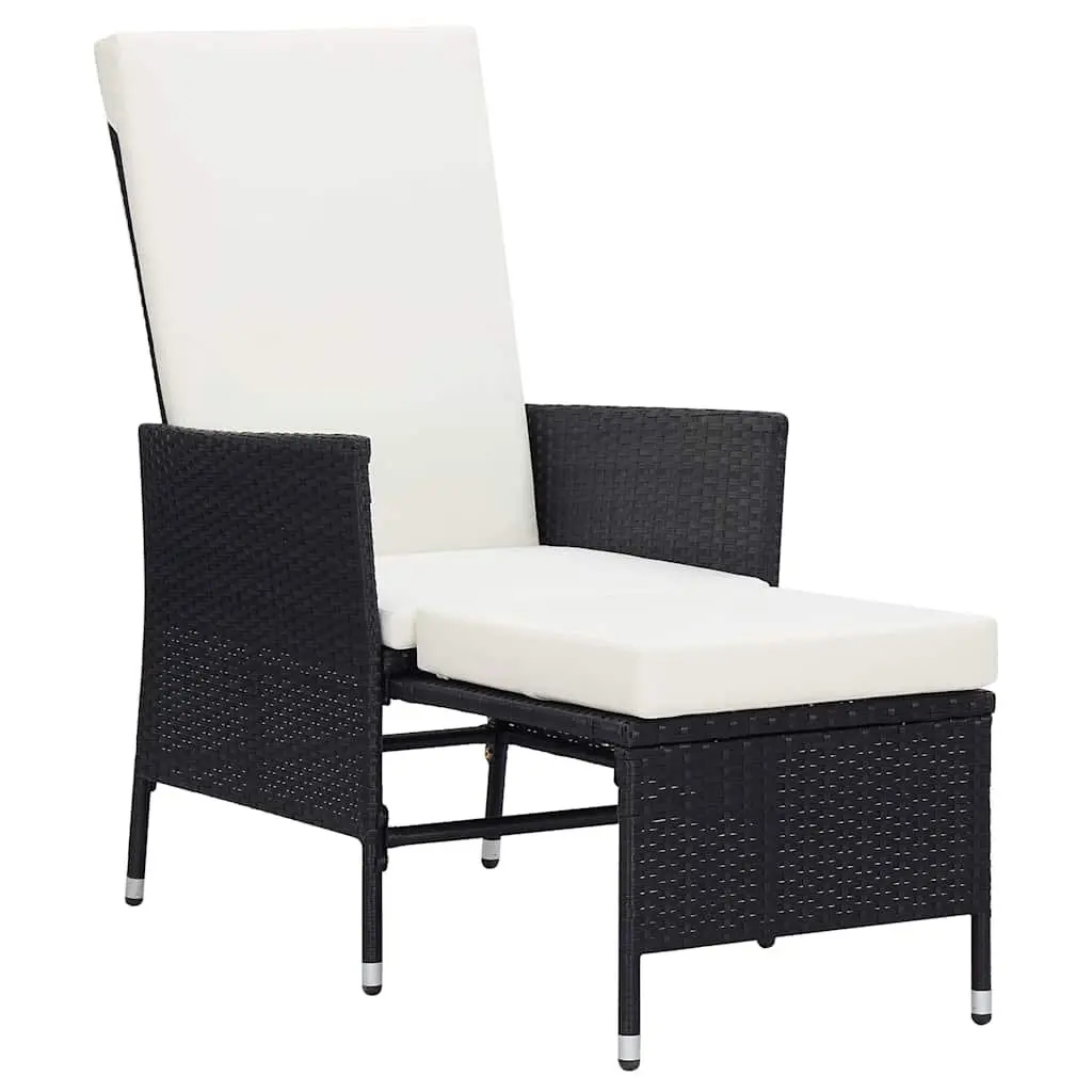 Reclining Garden Chair with Footrest Black PE Rattan Construction