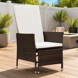 Reclining Garden Chair with Footrest Outdoor Seating Brown Poly Rattan Armchair