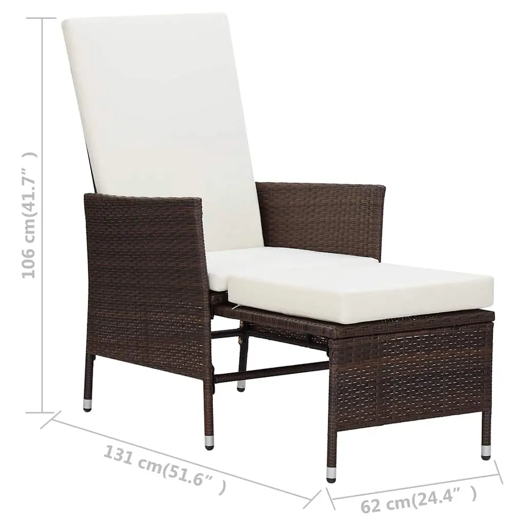 Reclining Garden Chair Adjustable Backrest with Footrest Brown PE Rattan