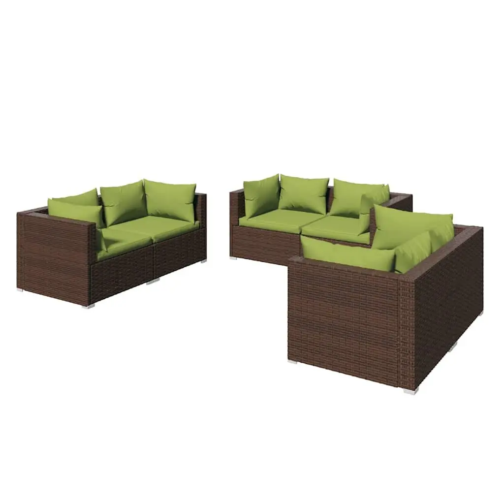 Garden Lounge Set 6 Piece Outdoor Patio Furniture Poly Rattan Brown Modular