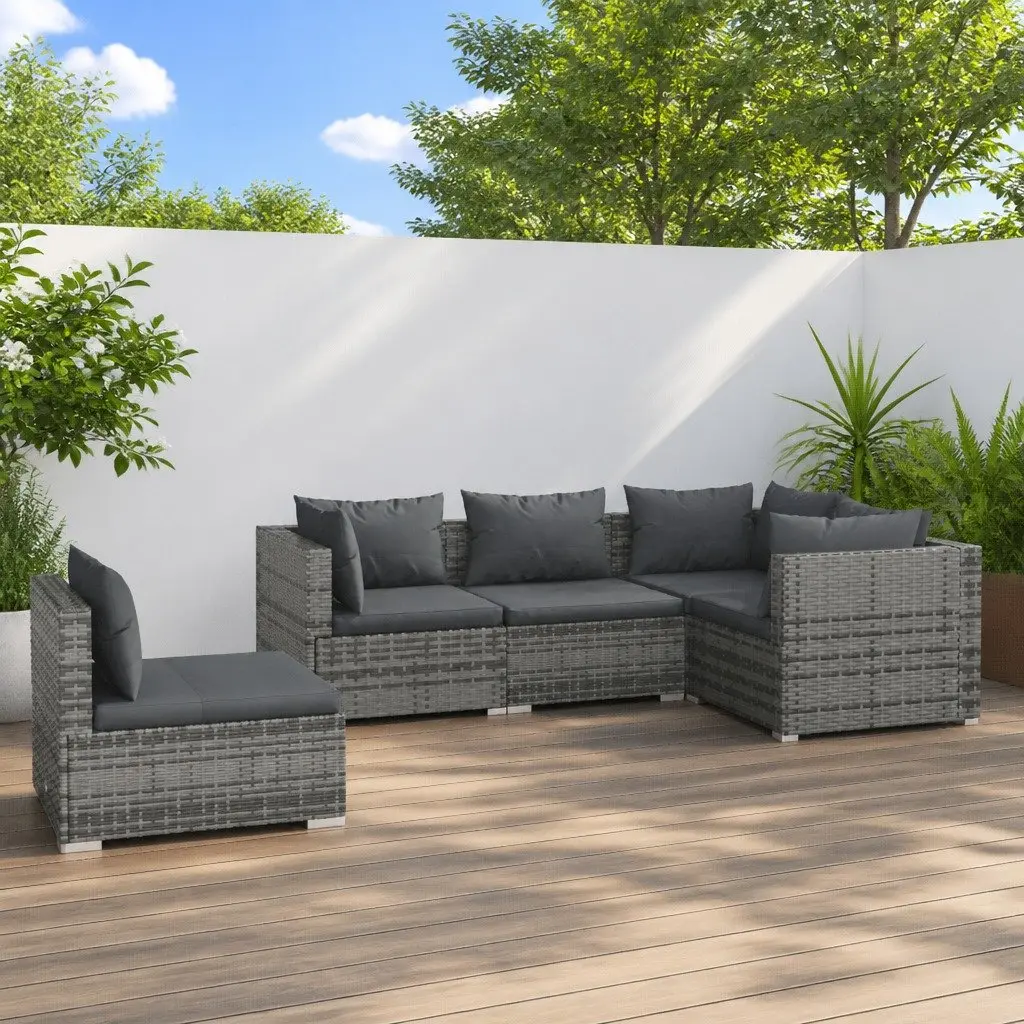 Garden Lounge Set 5 Piece Outdoor Furniture Poly Rattan Patio Sofa with Cushions