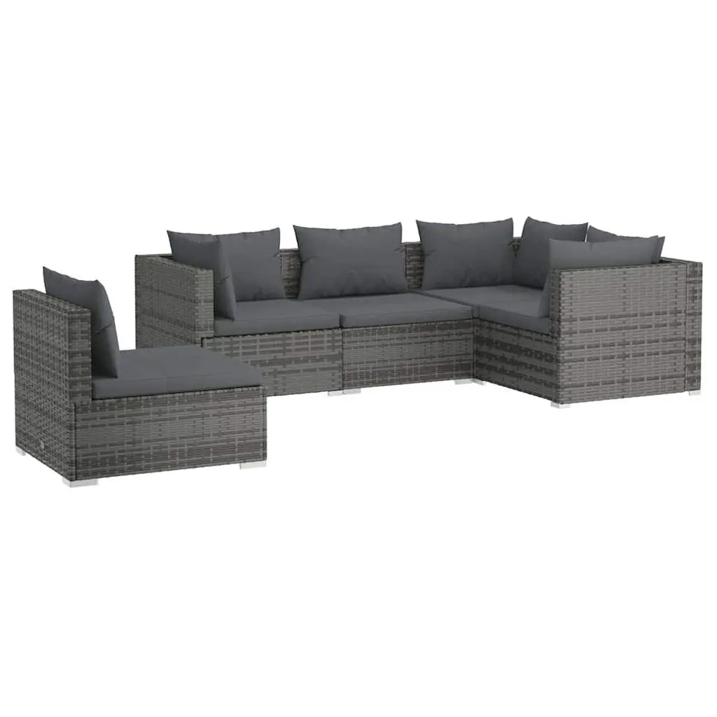 Garden Lounge Set 5 Piece Outdoor Furniture Poly Rattan Patio Sofa with Cushions
