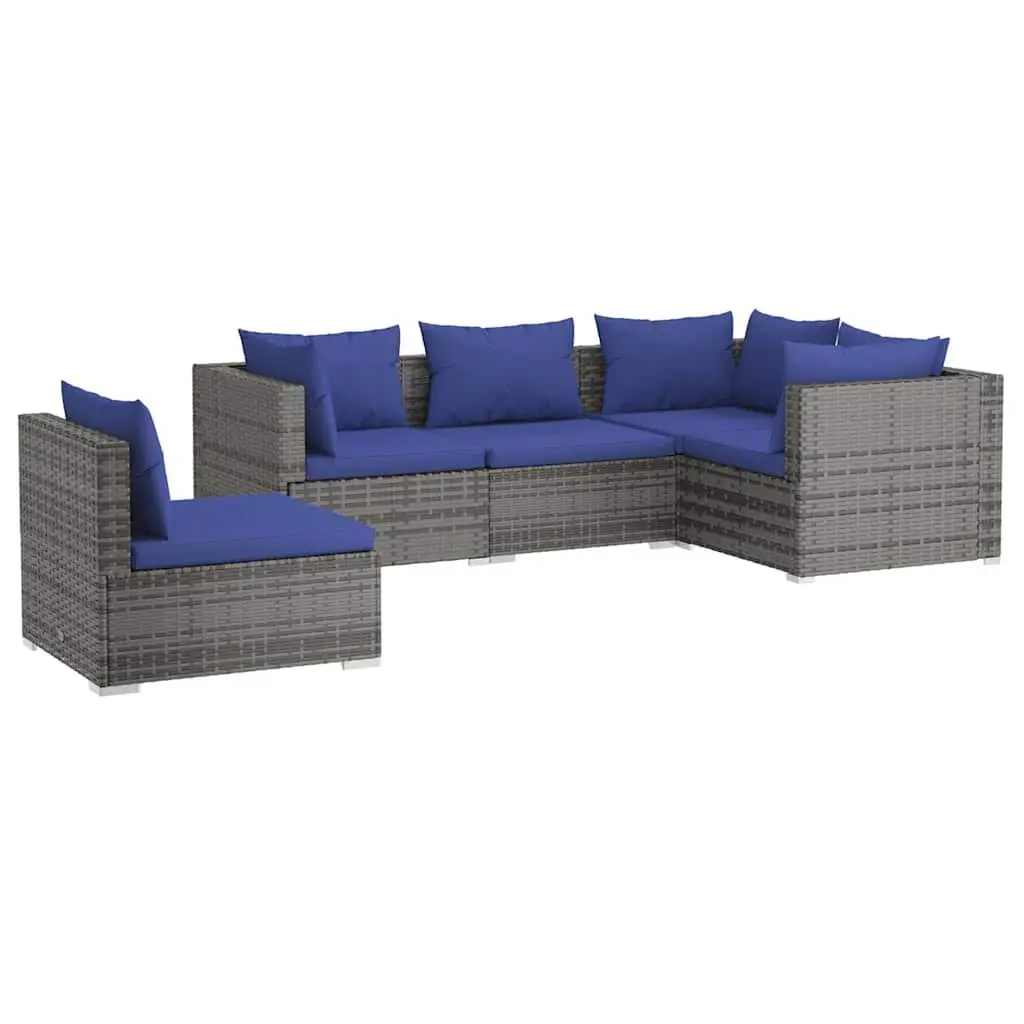 5 Piece Garden Lounge Set Outdoor Patio Furniture with Cushions Poly Rattan Grey