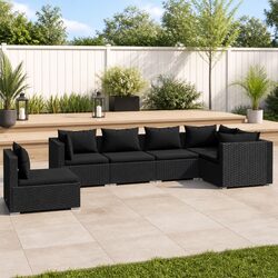 6 Piece Garden Lounge Set with Cushions PE Rattan Outdoor Patio Black Furniture