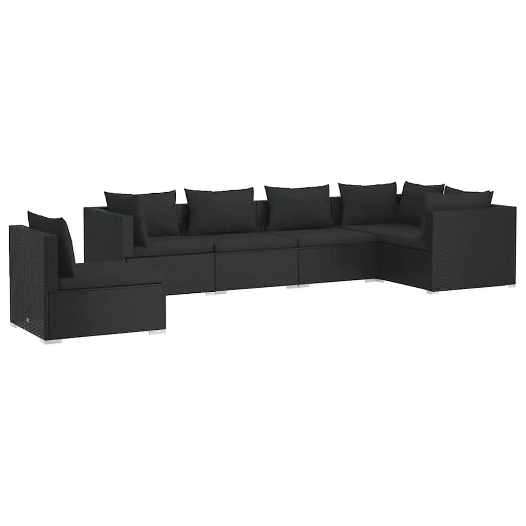 6 Piece Garden Lounge Set with Cushions PE Rattan Outdoor Patio Black Furniture