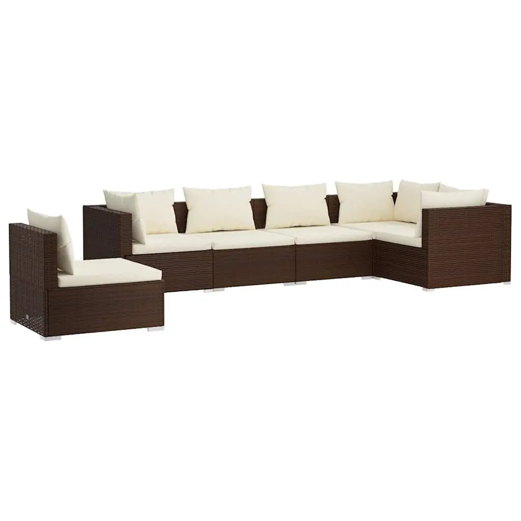 Garden Lounge Set 6 Piece Outdoor Patio Furniture with Cushions Brown Rattan