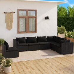 Garden Lounge Set 7 Pieces Outdoor Patio Furniture with Cushions Black Modular