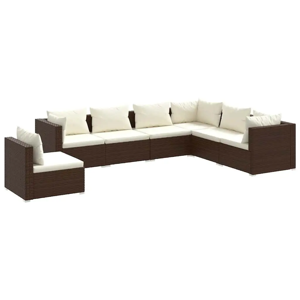 Garden Lounge Set 7 Piece Outdoor Patio Furniture Brown Rattan with Cushions
