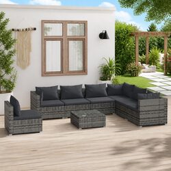 Garden Lounge Set 8 Piece Outdoor Furniture Poly Rattan Modular Patio Sofa Grey