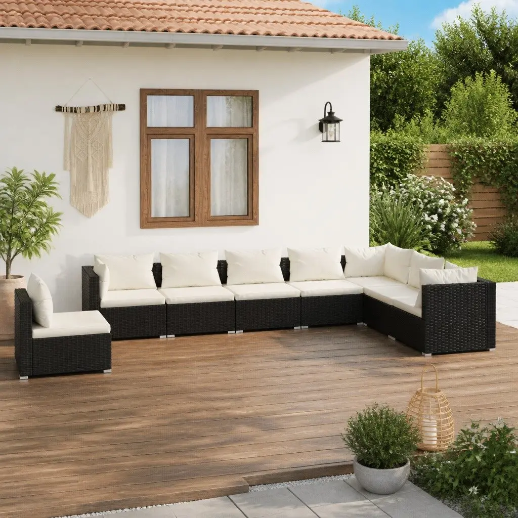 Outdoor Patio Furniture 8 Piece Modular Garden Lounge Set Black PE Rattan