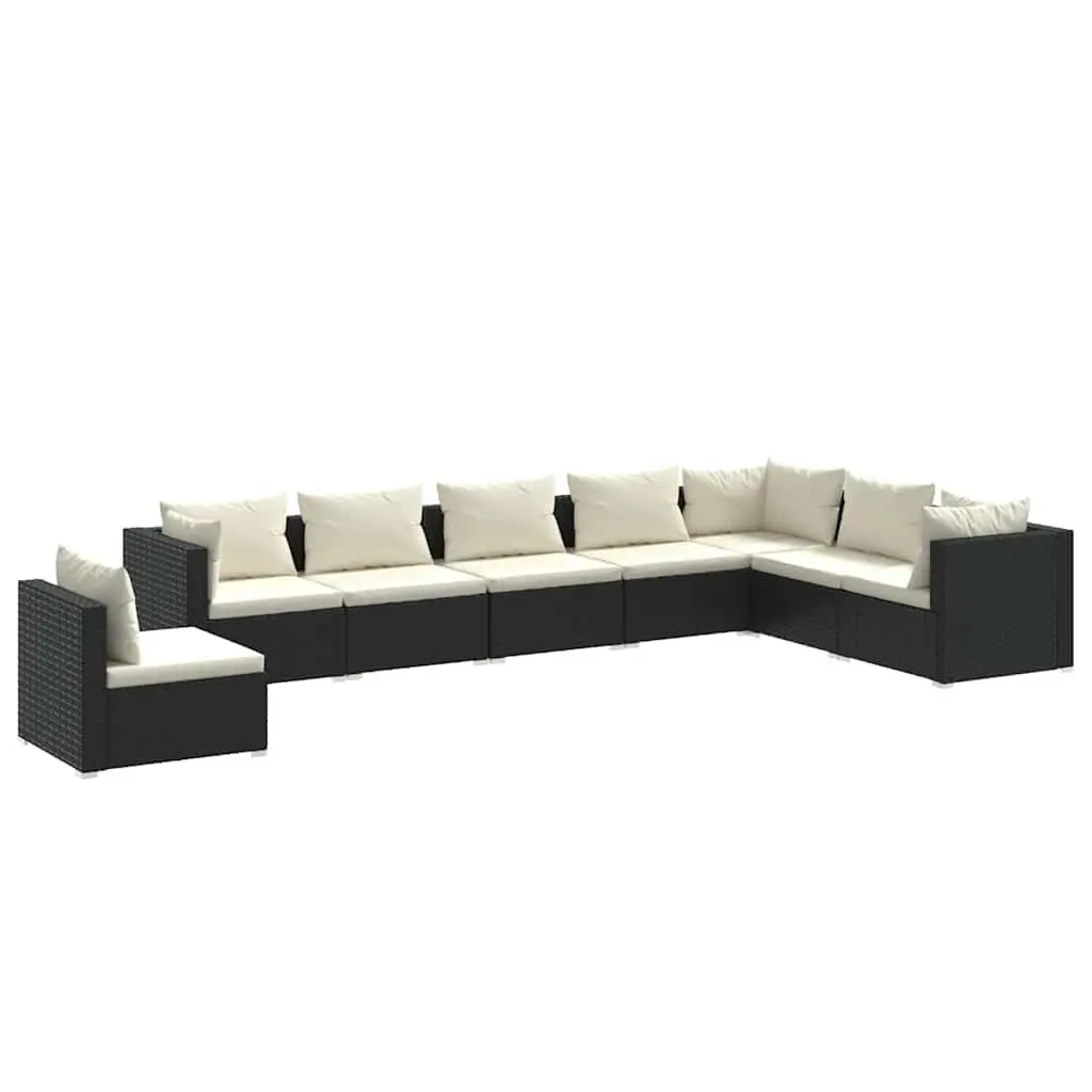 Outdoor Patio Furniture 8 Piece Modular Garden Lounge Set Black PE Rattan