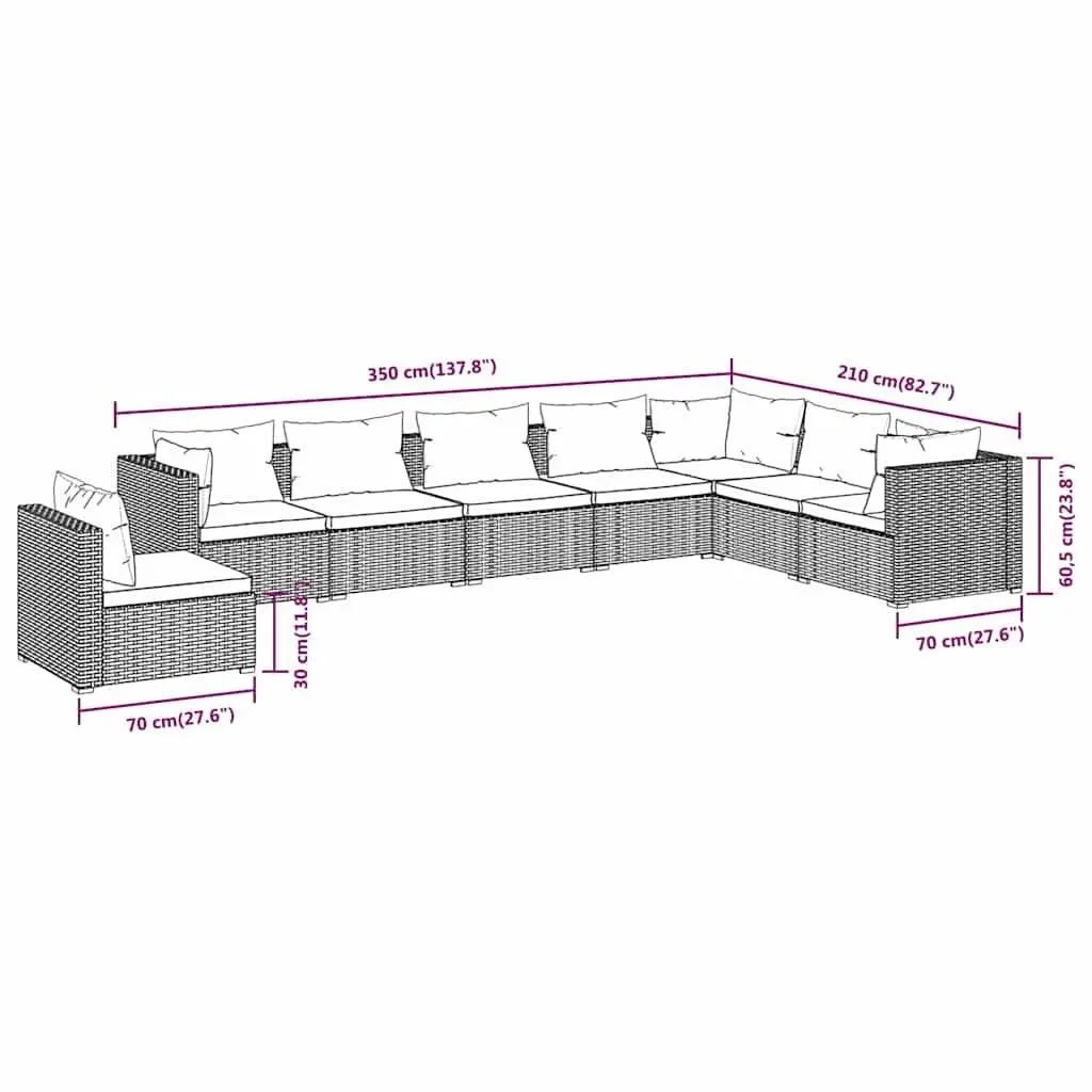 Outdoor Patio Furniture 8 Piece Modular Garden Lounge Set Black PE Rattan