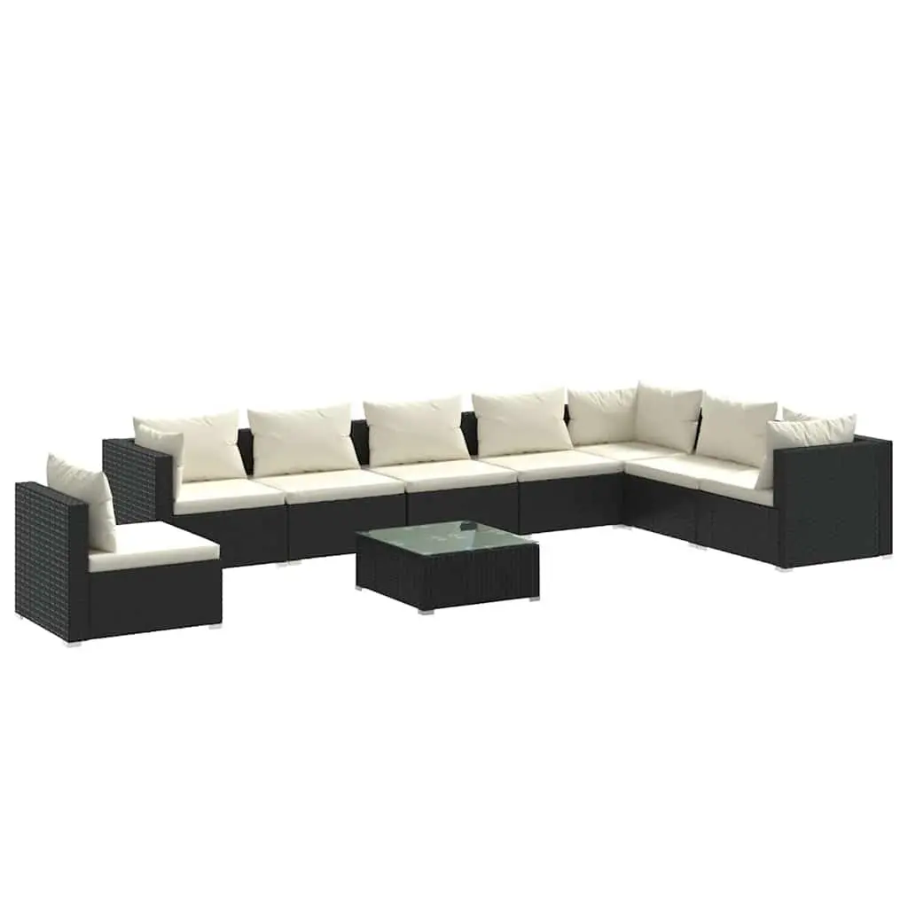 Garden Lounge Set 9 Piece Outdoor Patio Furniture with Cushions Black Rattan