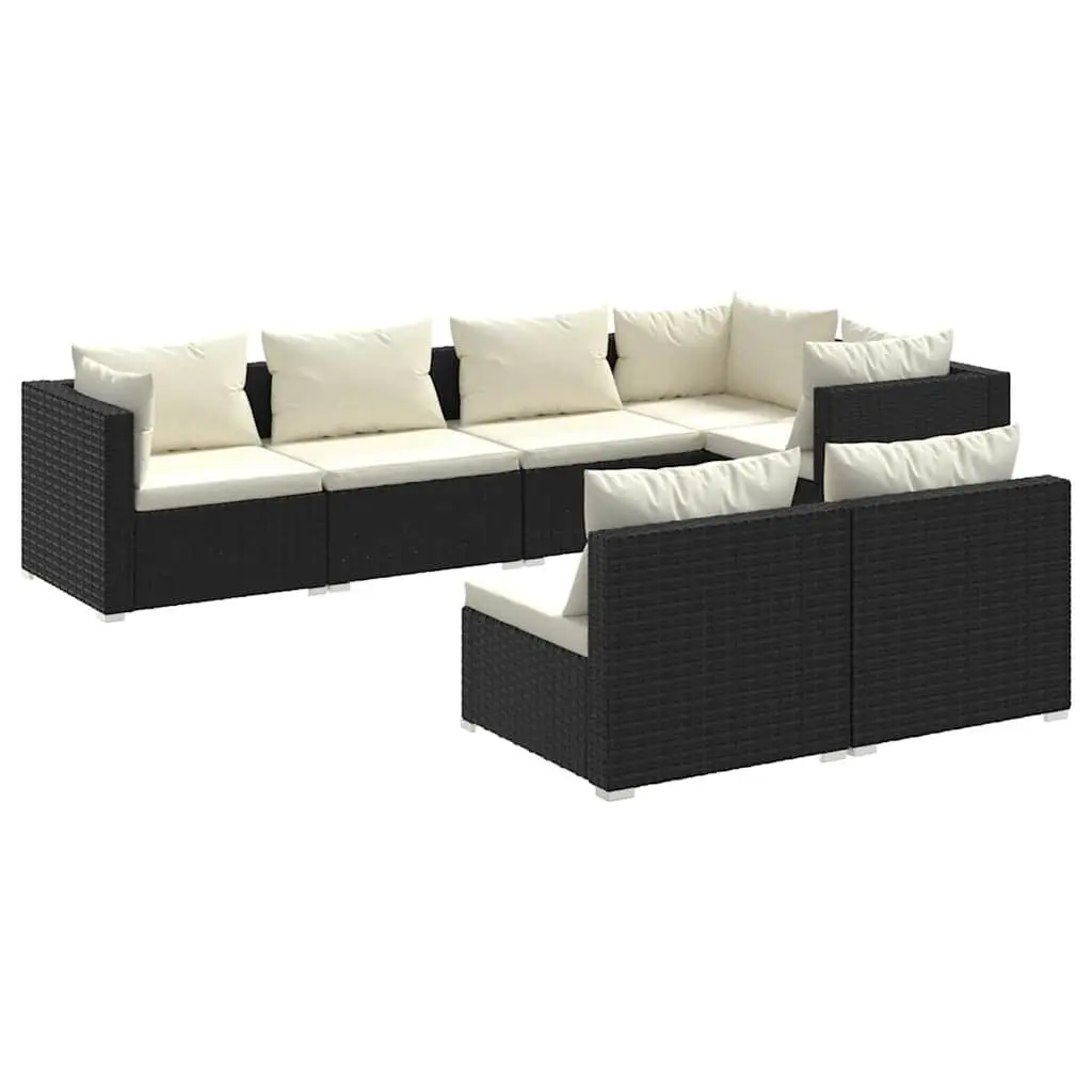 7 Piece Modular Patio Furniture Set Black Poly Rattan Outdoor Garden Lounge