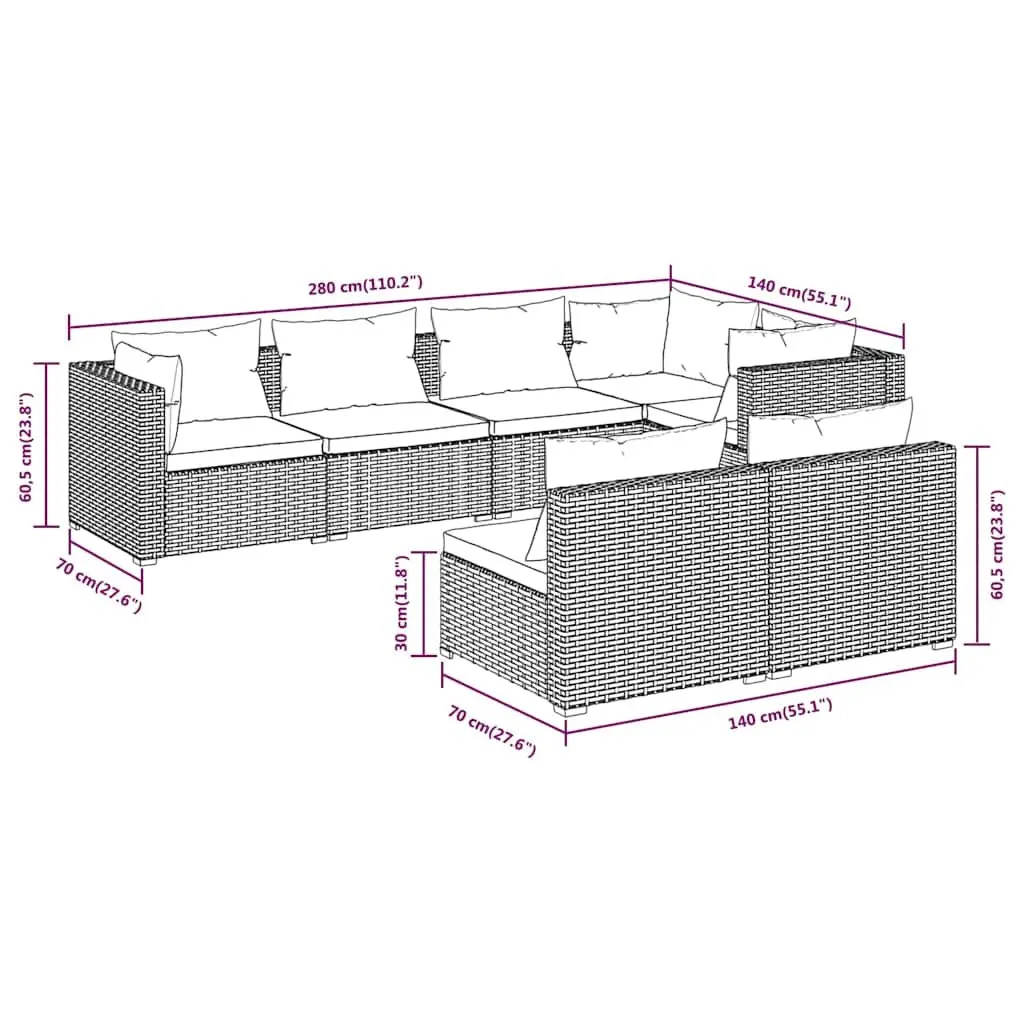7 Piece Garden Lounge Set Outdoor Patio Furniture Black Poly Rattan with
