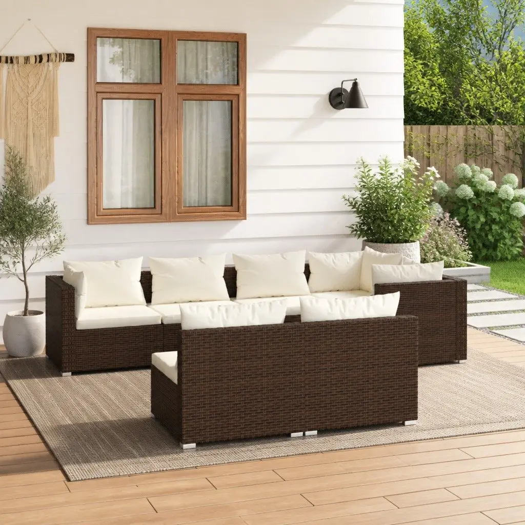 Garden Lounge Set 7 Piece Poly Rattan Outdoor Furniture with Cushions