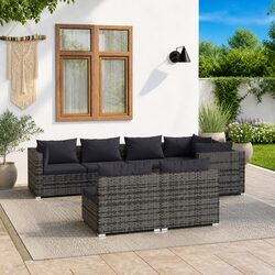 Outdoor Garden Lounge Set 7 Piece Patio Rattan Sofa with Cushions Grey