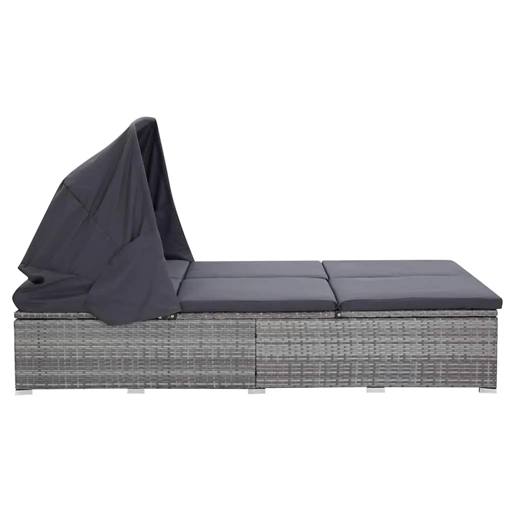 2-Person Sunbed Lounger Outdoor Patio Pool Chaise with Adjustable Canopy Cushion