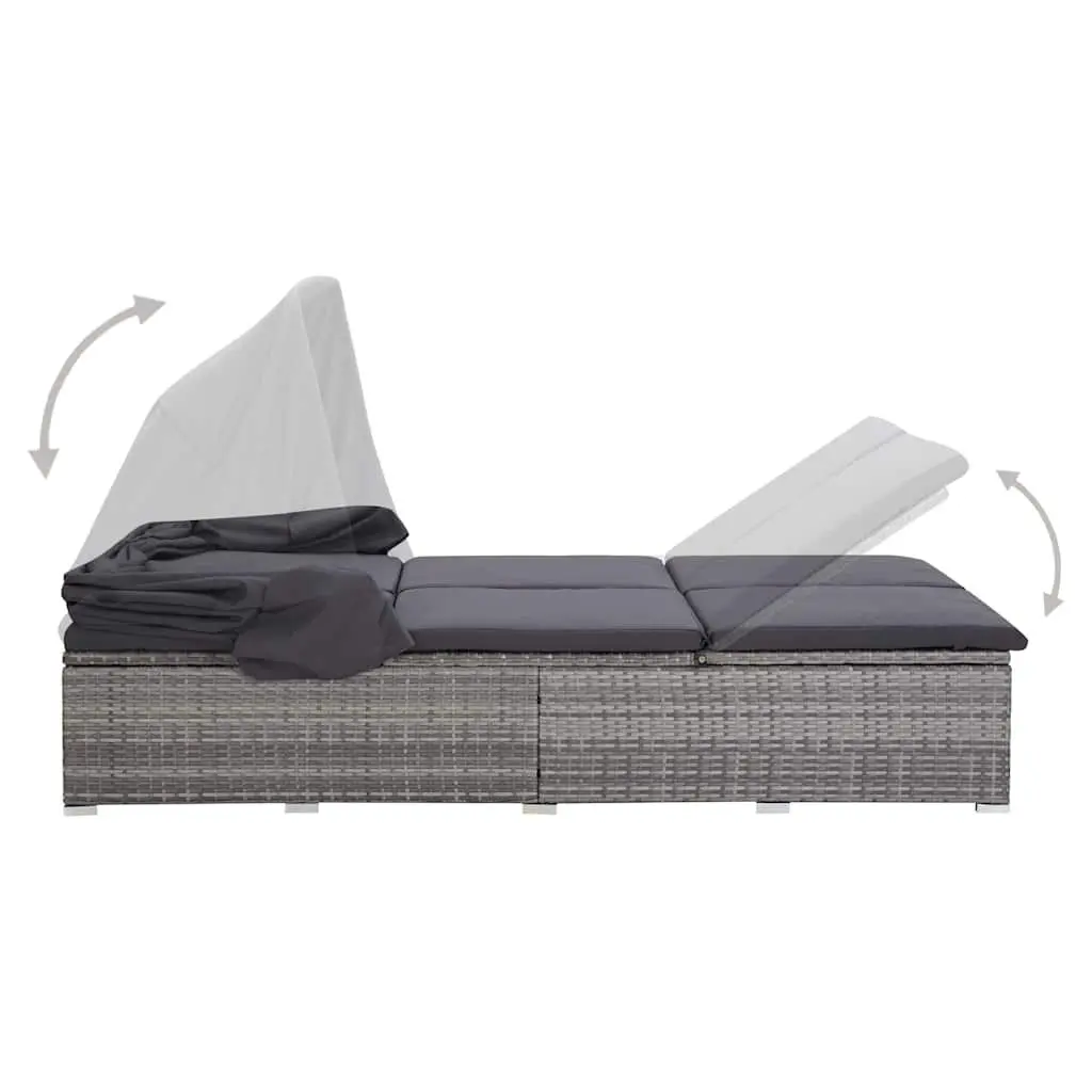 2-Person Sunbed Lounger Outdoor Patio Pool Chaise with Adjustable Canopy Cushion