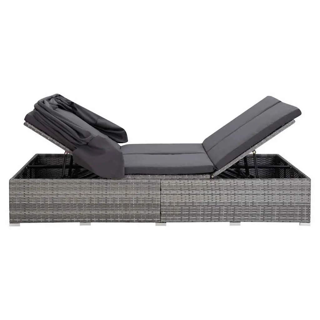 2-Person Sunbed Lounger Outdoor Patio Pool Chaise with Adjustable Canopy Cushion