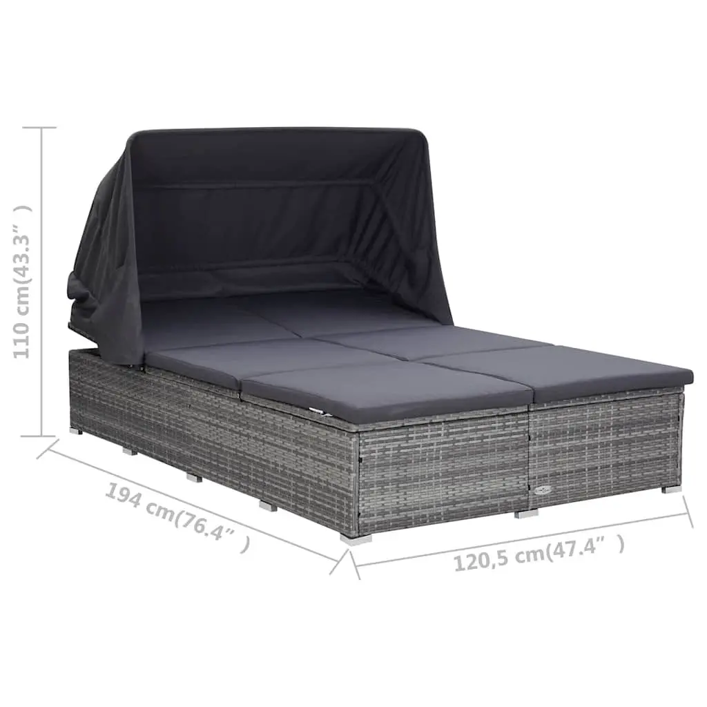 2-Person Sunbed Lounger Outdoor Patio Pool Chaise with Adjustable Canopy Cushion