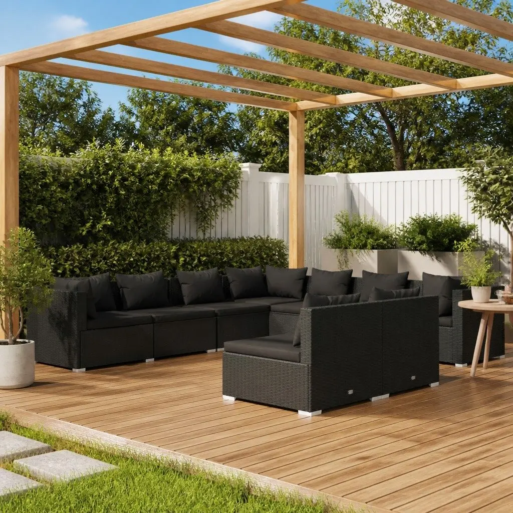9 Piece Garden Lounge Set Modular Black Poly Rattan Outdoor Furniture Patio Sofa