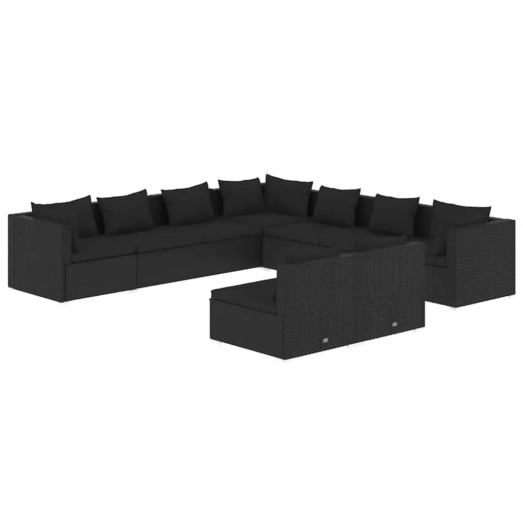 9 Piece Garden Lounge Set Modular Black Poly Rattan Outdoor Furniture Patio Sofa