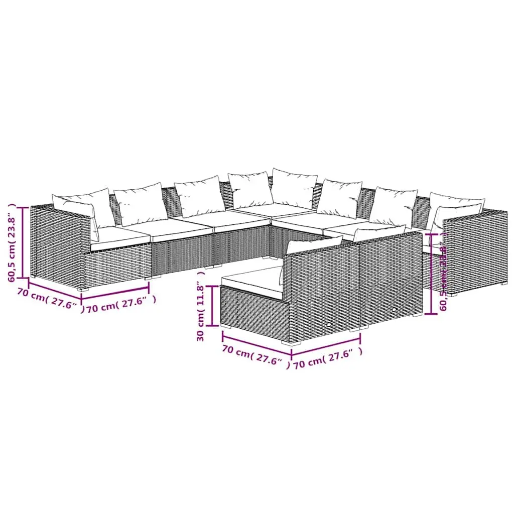 9 Piece Garden Lounge Set Modular Black Poly Rattan Outdoor Furniture Patio Sofa