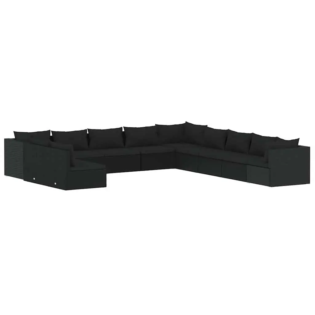 Garden Lounge Set Modular 11 Piece Outdoor Patio Furniture Black Poly Rattan