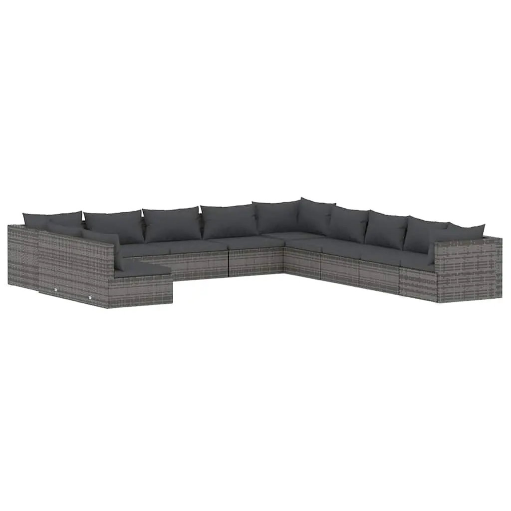 Outdoor Patio Furniture Modular Garden Lounge Set 11 Piece Grey Poly Rattan with Removable Cushions