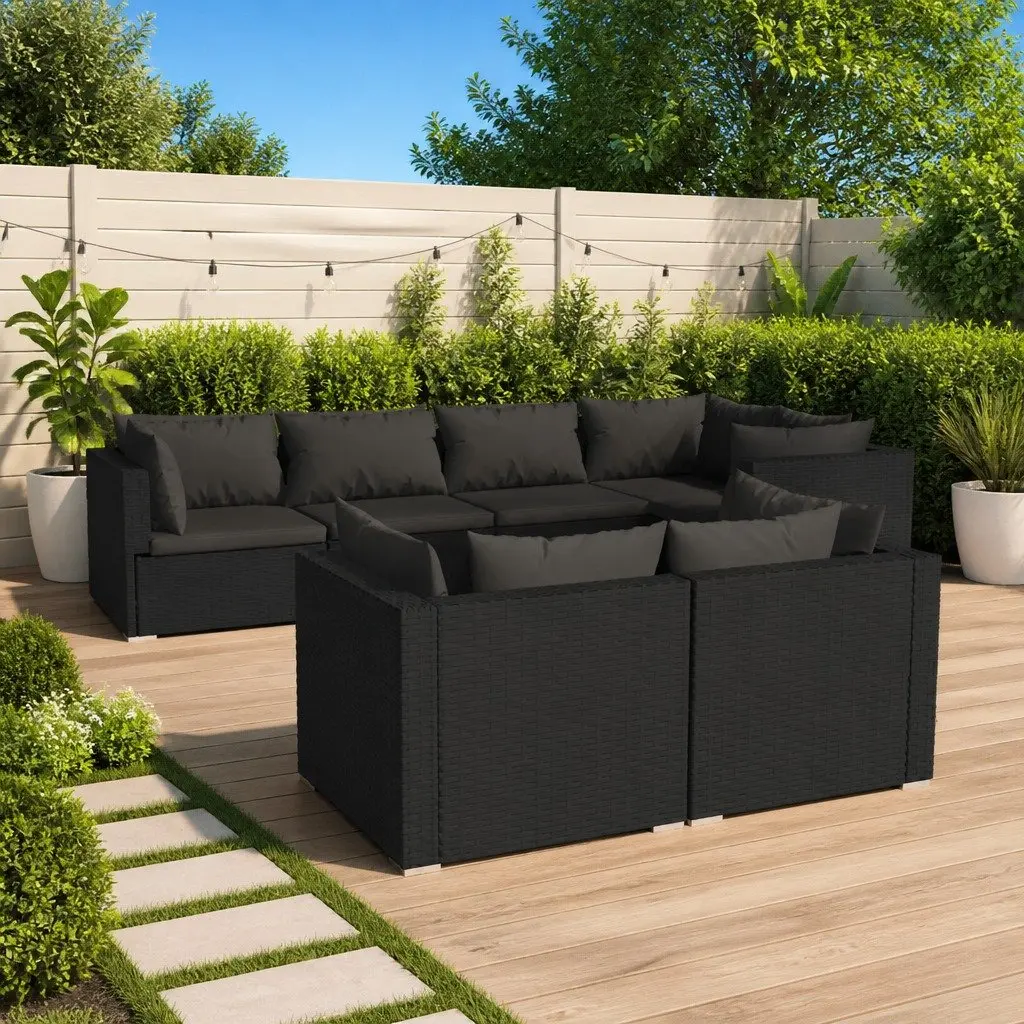 7 Piece Garden Lounge Set Outdoor Furniture Patio Sofa Black Poly Rattan with