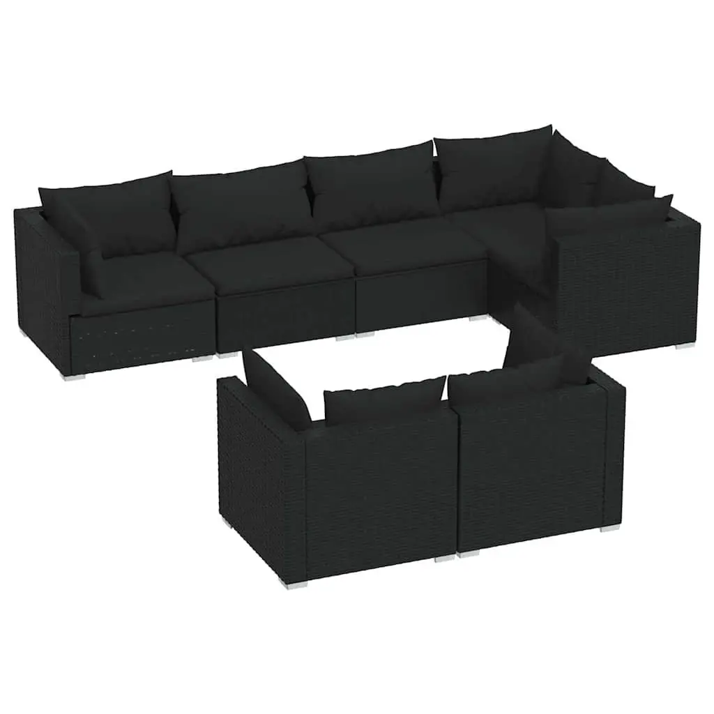 7 Piece Garden Lounge Set Outdoor Furniture Patio Sofa Black Poly Rattan with