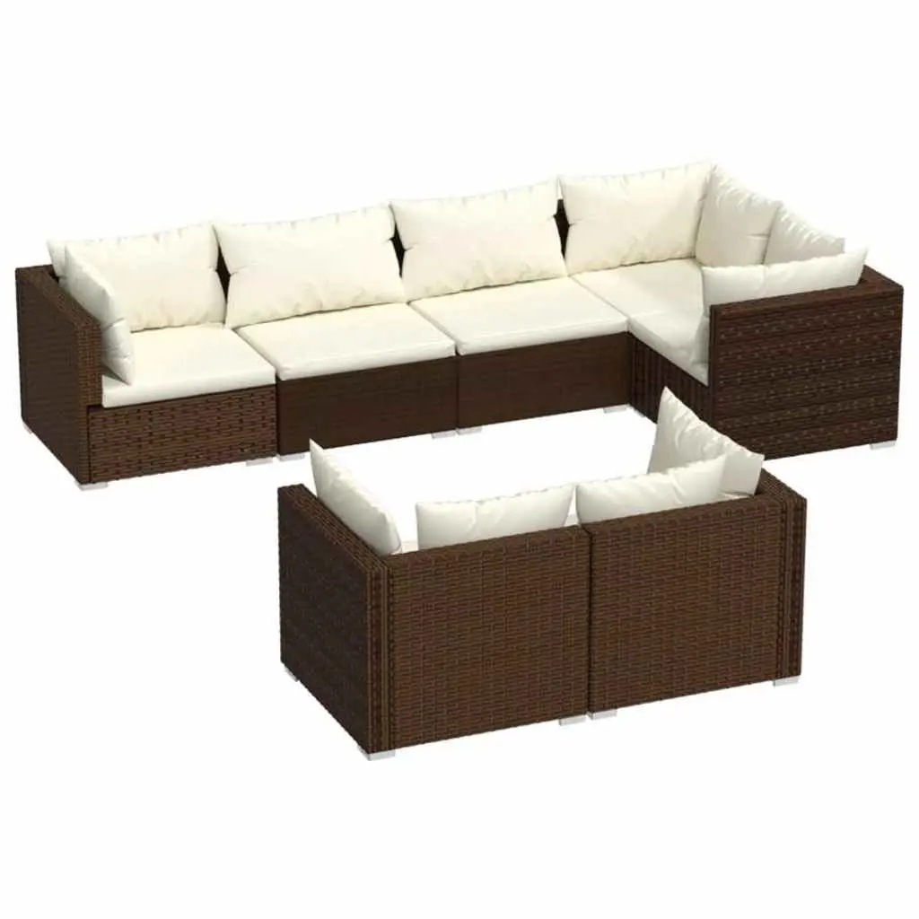 7 Piece Garden Lounge Set Poly Rattan Outdoor Furniture with Cushions Brown