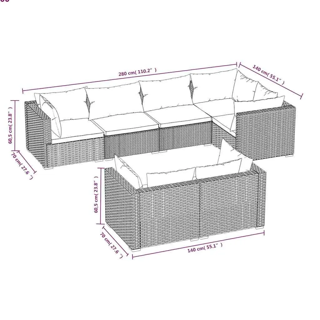7 Piece Outdoor Garden Lounge Set with Cushions Brown Poly Rattan Patio