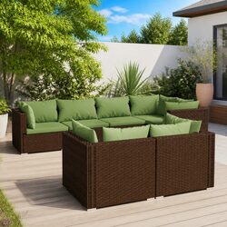 Outdoor Garden Lounge Set 7 Piece Poly Rattan Patio Furniture Brown with